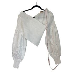 Choosy Women’s Optic White Wrap Stretchy Smocked Long Sleeve Blouse Sz XL NWT